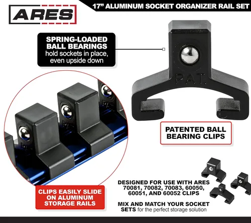 Vista 4 de ARES 60125 - Juego de rieles de aluminio azul de 17 pulgadas con tapas de bloqueo de extremo, incluye rieles de transmisión de 1/4 pulgadas, 3/8