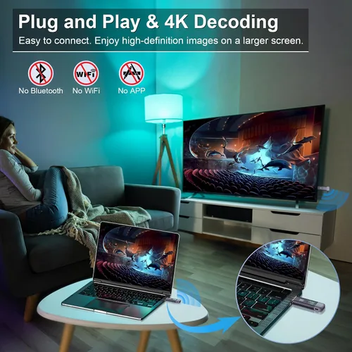 Vista 2 de Transmisor y receptor HDMI inalámbrico para PC/cámara/HDTV/TV Box, 100FT Plug & Play, No WiFi/App/Bluetooth, 1080P Output, 4K Decode, LED Display