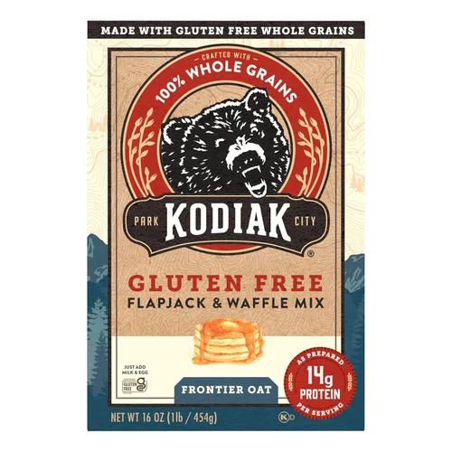 Vista 4 de Kodiak Gluten Free Flapjack, Pancake & Waffle Mix, Frontier Oat, Alta en Proteína, 100% Granos Integrales (Paquete de 1)