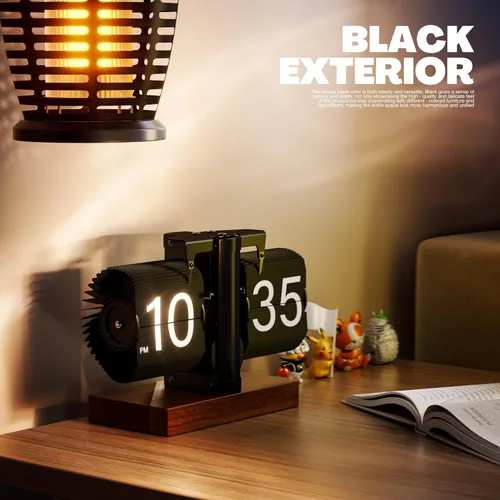 Vista 3 de Reloj analógico retro abatible, reloj de escritorio digital mecánico, vintage, reloj de mesa clásico con pilas, engranaje interno operado con base