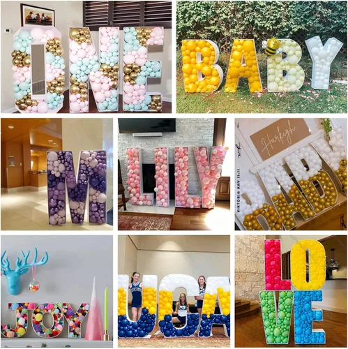 Vista 6 de 3 pies de alto Letras enormes con marco para mosaicos de globos, letras iluminadas con marco, tabla de espuma troquelada precortada, letras