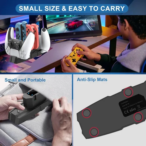 Vista 5 de Estación de carga para controlador de interruptor para Nintendo Switch y OLED, base de carga profesional para JoyCon/Pro/controlador PS5/Xbox
