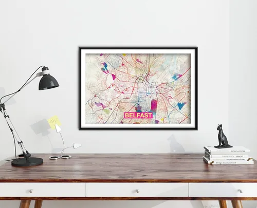 Vista 3 de Impresiones Mapa de Belfast - Impresión artística original (arco iris) - Mapa de la calle de la ciudad de Belfast, Irlanda - Póster de acuarela
