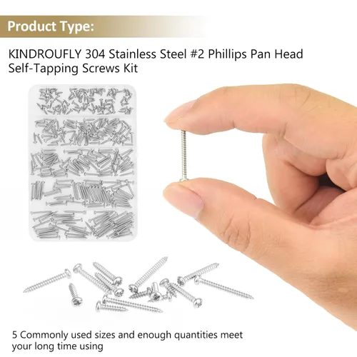 Vista 5 de 252 piezas #2 x 1/4" 3/8" 1/2" 5/8" 3/4" tornillos autorroscantes Phillips de cabeza pan, kit de surtido de tornillos para madera, acero inoxidable
