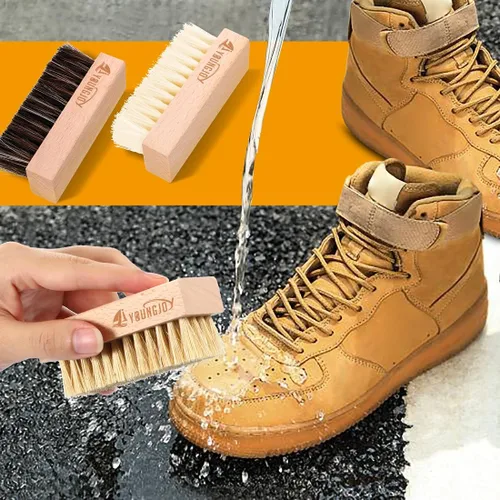 Vista 4 de YoungJoy Juego de cepillos limpiadores de zapatos de doble cara jabalí y cerdas de plástico con paño de microfibra
