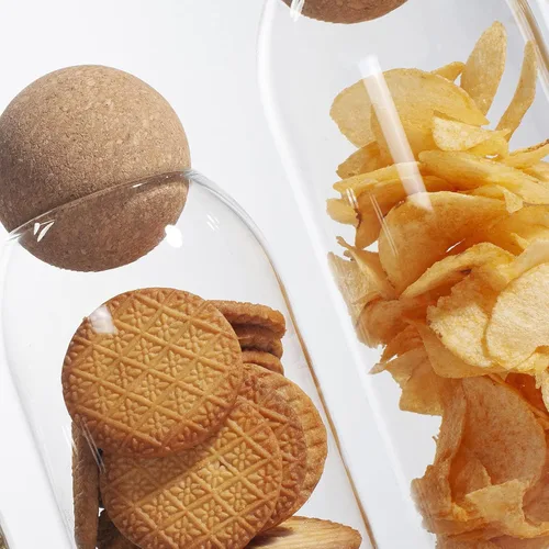 Vista 4 de IVAILEX Tarros de vidrio con tapas de corcho, tarro de caramelo con tapa, tarro de café para mostrador, tarro de galletas con tapas herméticas