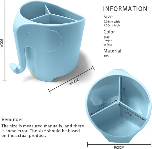 Vista 2 de RyanLemon Soporte para cepillo de dientes de elefante para niños pequeños, con ventosa, bonito soporte para cepillos de dientes para niños, para Azul