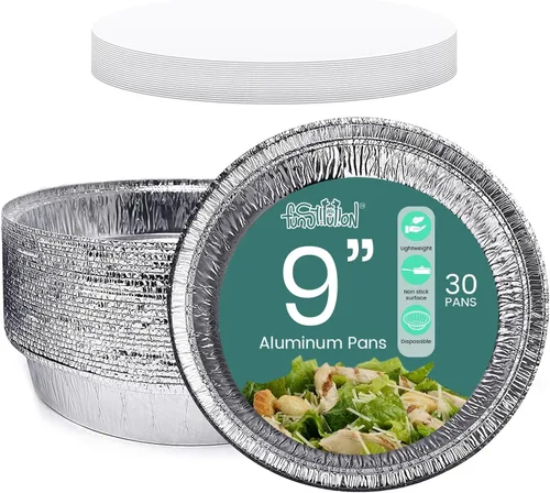 Vista 10 de FUNSTITUTION Sartenes redondos de aluminio con tapas (paquete de 30) – Sartenes desechables de 7 pulgadas – Papel de aluminio redondo para hornear