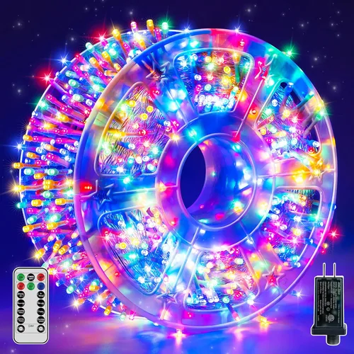 Vista 10 de Guhope - Luces de Navidad 600 LED de 98 pies, luces de cadena impermeables para exteriores con control remoto y temporizador, 8 modos de luces