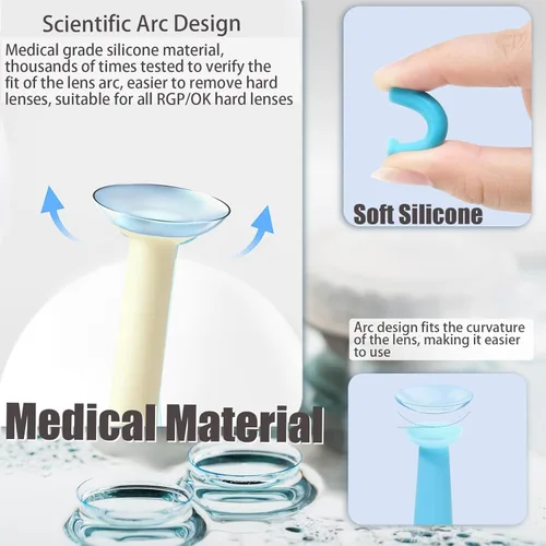 Vista 3 de Herramienta de eliminación de lentes de contacto duro, 6 piezas, con caja de almacenamiento, insertos para el cuidado de los ojos, elimina