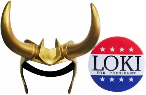 Vista 6 de Casco con cuernos de Loki para cosplay, serie de televisión de Loki 2021, película Thor Ragnarok, corona de Loki, accesorios para disfraces