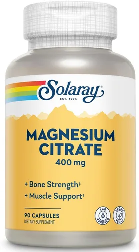 Solaray Citrato de magnesio – Cápsulas de citrato de magnesio puro, suplemento para la calma, salud ósea, energía celular, apoyo cardíaco y
