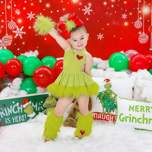 Vista 5 de Ntpwenla Disfraz verde de Navidad con 2 calcetines de vestir, hermoso vestido de fiesta de princesa
