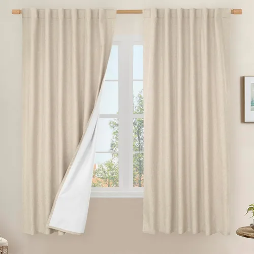 Vista 72 de LAMIT Cortinas opacas cortas de lino de 30 pulgadas para ventanas de cocina sobre el fregadero, cortinas de café texturizadas de lino marfil