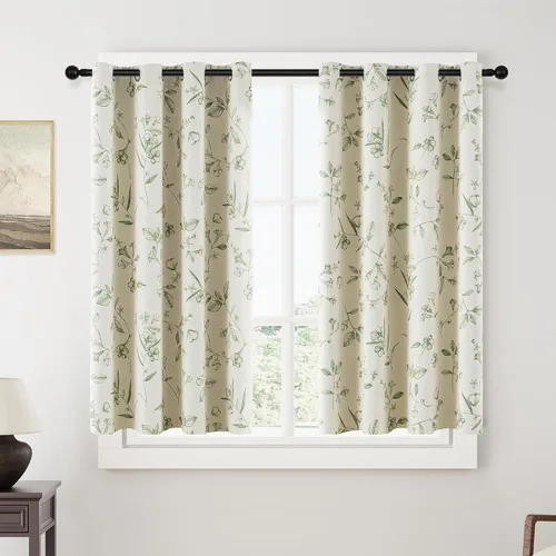 Vista 17 de ChrisDowa Cortinas florales 100% opacas de 63 pulgadas de largo, 2 paneles para dormitorio, sala de estar, estampado de flores negras