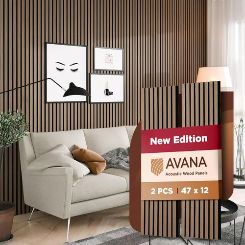 Vista 35 de Avana Paneles de pared de madera acústica de 94.4 x 12.6 pulgadas, 2 piezas de paneles acústicos de roble negro, paneles de pared para decoración