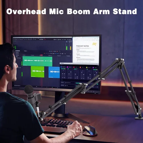 Vista 7 de Brazo de brazo para micrófono, soporte de micrófono de escritorio profesional con adaptadores de 1/4 pulgadas, 3/8 pulgadas, 5/8 pulgadas