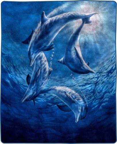 Lavish Home Manta pesada de 92 x 80 pulgadas con patrón de delfines oceánicos, manta gruesa de felpa gruesa de 8 libras de visón sintético suave y