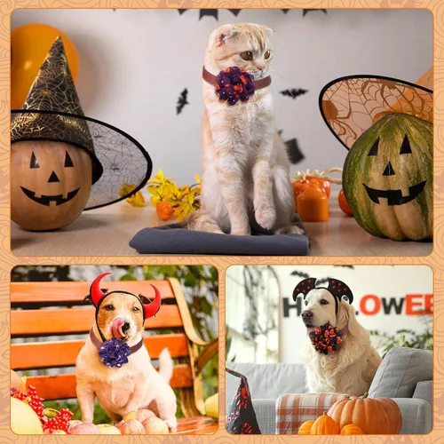 Vista 4 de Silkfly 80 piezas de collar de perro de Halloween con flores a granel para mascotas, accesorios de aseo para gatos pequeños, medianos y grandes