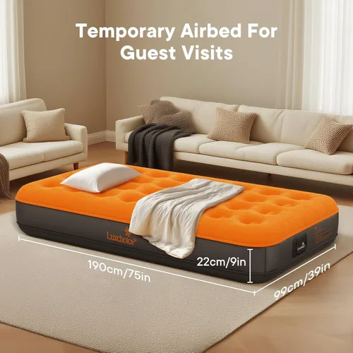 Vista 4 de Luxchoice Colchón de aire individual con bomba recargable incorporada de 9 pulgadas, colchón inflable de campamento, colchón inflable portátil, cama