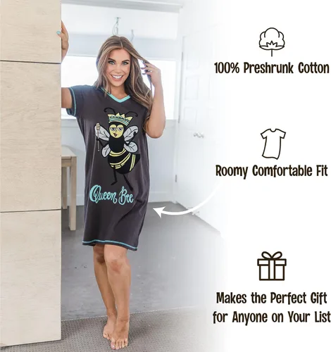 Vista 6 de Lazy One Camisón para mujer, divertido cuello en V para mujer