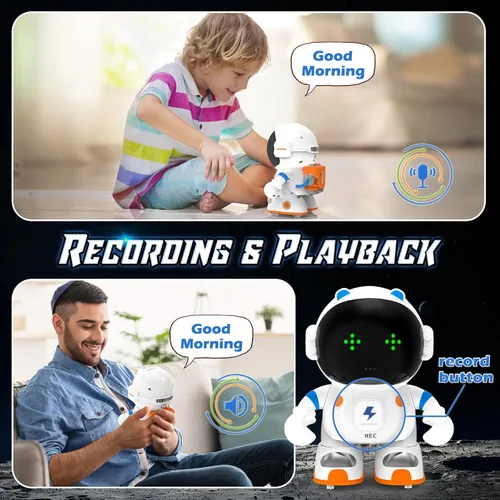 Vista 3 de KaeKid Robots astronautas para niños, robótico parlante inteligente con sensor táctil, control de voz, reconocimiento de voz, cantar, bailar