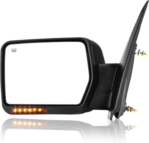 PZ Espejo de remolque de reemplazo Compatible con 2004-2007 F150, Calefacción eléctrica, Señal ámbar, Negro, Izquierdo (lado del conductor)