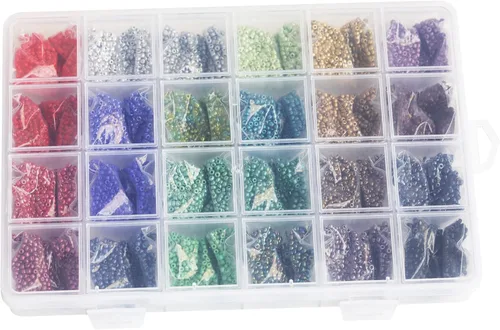 Vista 6 de Cuentas de cristal de 0.079 pulgadas, 48 colores en total, alrededor de 38400 piezas, 12/0 cuentas de semillas pequeñas, cuentas de pulsera con caja