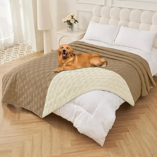Vista 143 de Smiry Funda impermeable para cama de mascota, suave y lavable, para muebles, cama, sofá, reversible, a cuadros (30 x 53 pulgadas, color beige/beige)