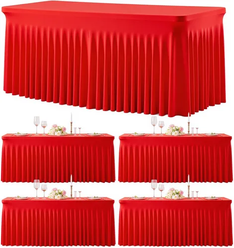 Vista 33 de Paquete de 2 manteles color azul bebé para mesas rectangulares de 6 pies, mantel ajustable de elastano, fundas de mesa elásticas de 6 pies, manteles