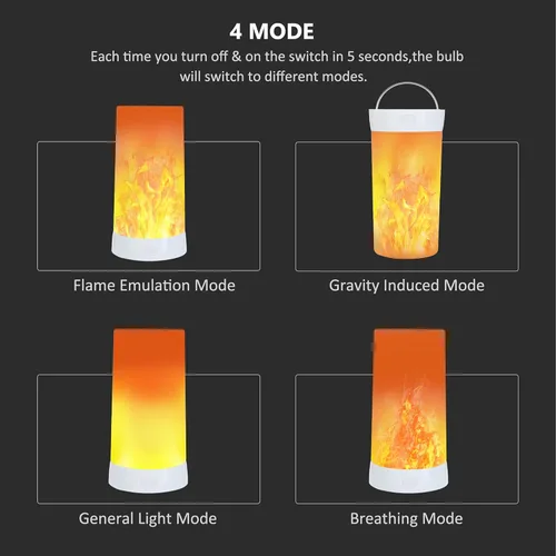 Vista 6 de 4 luces LED con efecto de llama, recargable por USB, 4 modos de luz parpadeante con temporizador remoto, efecto de detección de gravedad, base