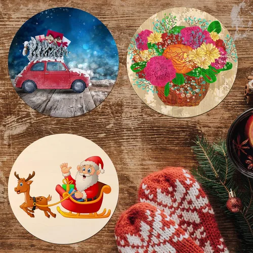 Vista 6 de 6 círculos redondos de madera sin terminar para colgar puertas de manualidades, pirografía y pintura (6 pulgadas)