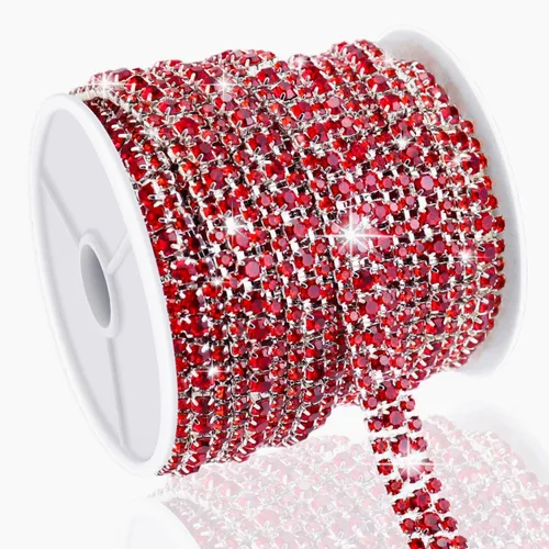 Vista 29 de Cadena de diamantes de imitación de 3 yardas con 3 filas para manualidades, cadena de cierre de diamantes de imitación plateada para hacer joyas