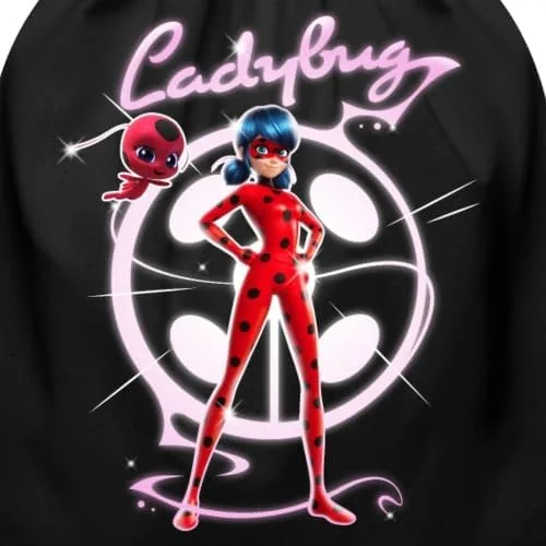 Vista 2 de Spreadshirt Miraculous Merchandise Mariquita con bolsa de cordón de algodón con licencia Tikki, Negro, talla única , Cordón