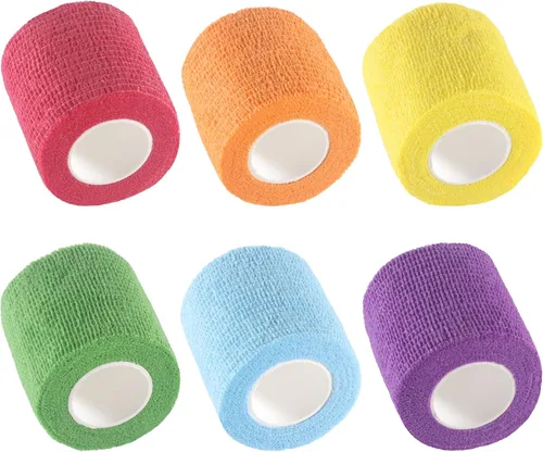 Vista 26 de IndigoCase Paquete de 6 vendajes autoadhesivos de 2 pulgadas, paquete variado de vendajes de color negro, cinta de agarre elástica, envolturas