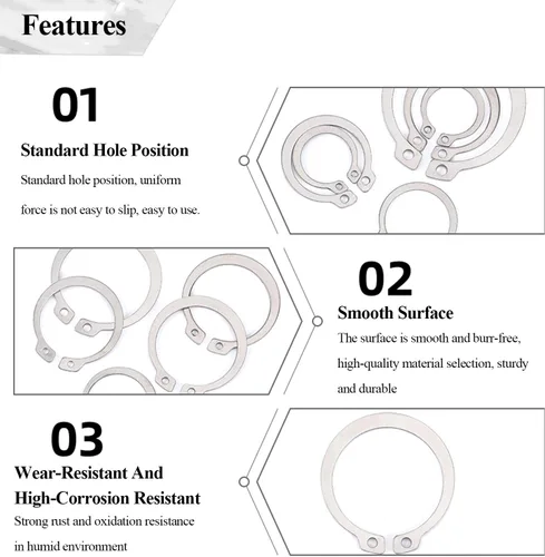 Vista 3 de PHasz 50 piezas de anillos de retención de clip en C externos de acero inoxidable 304 para ejes, ejes y otras piezas móviles, 0.83 pulgadas