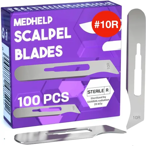 MedHelp 10r Blades Dermaplaning - Paquete de 100 cuchillas Dermaplane 10r, cuchillas Dermablade de acero de alto carbono empaquetadas