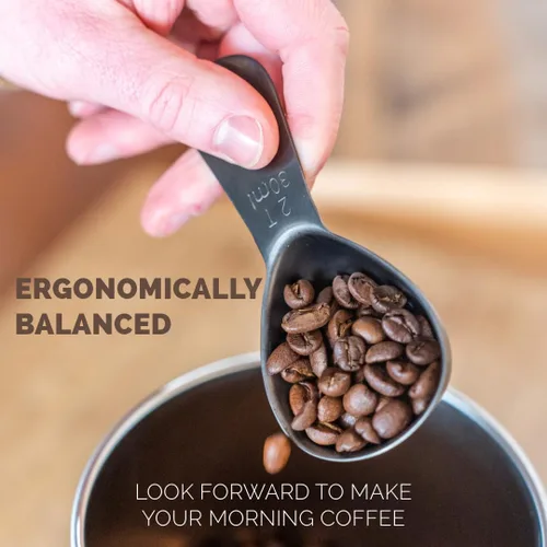 Vista 3 de Cuchara de café de 2 cucharadas – Negro cepillado – Acero inoxidable – Cuchara de medición precisa para café, té y más – Mango ergonómico