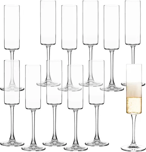 UMEIED Copas tipo flauta de champán, copas de champán Edge de 6 oz, juego de 12 con tallo largo - Copas de vino espumoso y regalo elegante para el