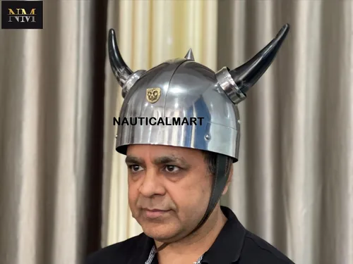 Vista 6 de NauticalMart Auténtica reproducción de acero vikingo Warrior cascos y adornos de latón