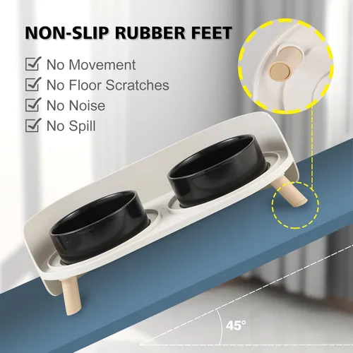 Vista 4 de Juego de Cuencos Elevados de Cerámica para Gatos - Platos Dobles Elevados para Alimentos y Agua - Soporte Antideslizante y Resistente a Salpicaduras