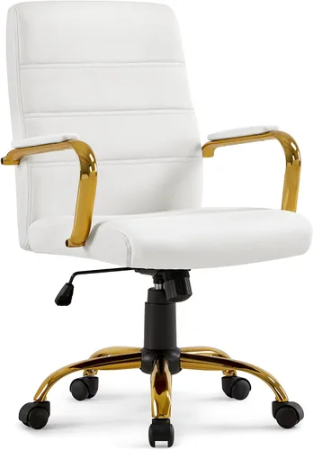 Vista 10 de Topeakmart Silla de escritorio de oficina Silla ejecutiva de cuero sintético ajustable con marco dorado asiento negro