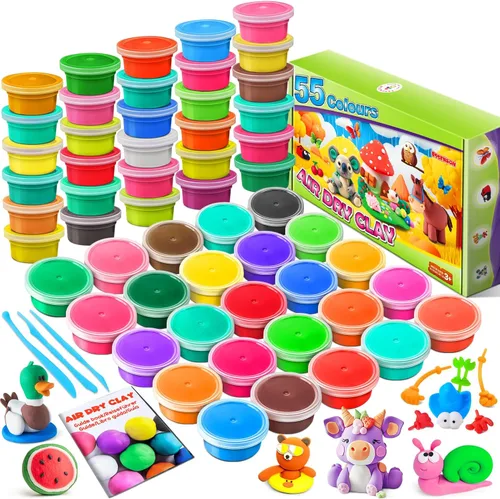 Vista 7 de Kit de arcilla de modelado - Arcilla de secado al aire de 40 colores, arcilla de moldeo DIY con herramientas, manualidades artísticas para niños