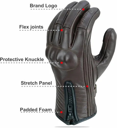 Vista 6 de Full Finger Leather Motorcycle Gloves for Men & Women Touch Screen Gloves Premium Street Motorcycle Durable Protective Cruiser Biker Gel Leather