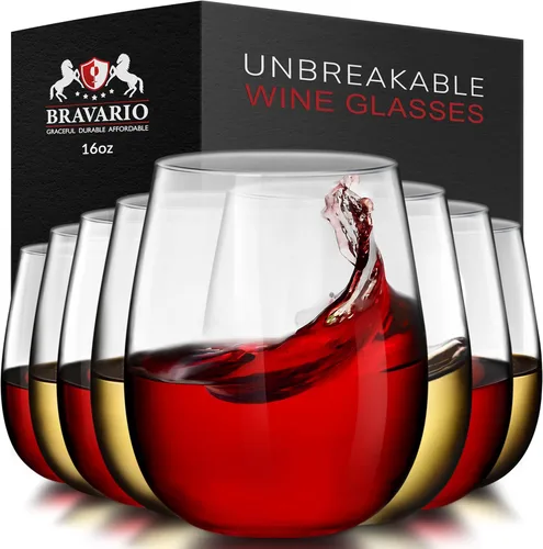 Vista 8 de Bravario Copas de vino de plástico irrompibles sin tallo, reutilizables, 100% plástico Tritan inastillables, aptas para lavavajillas, sin BPA