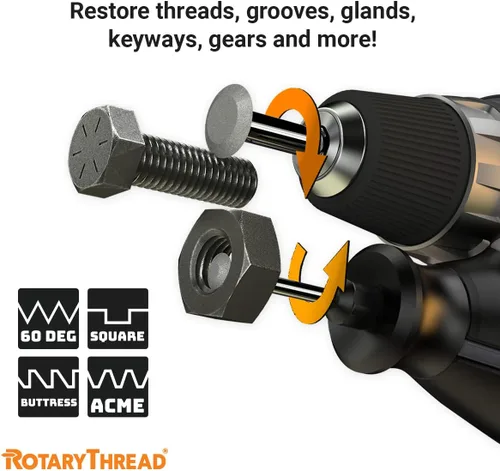 Vista 6 de Kits de reparación de rosca Rotary Thread - Más rápido y fácil de perseguir, restaurar y limpiar roscas internas o externas, todo en un juego