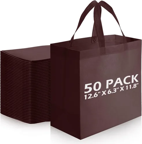 Vista 11 de Reginary 50 bolsas reutilizables a granel, bolsas de compras no tejidas con asas, plegables para boutiques (beige)