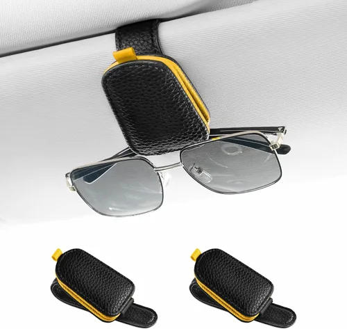 Vista 15 de SINGARO Soporte para lentes de sol para coche, clip magnético de hebilla de cuero para visera solar, clip para lentes de sol con almacenamiento