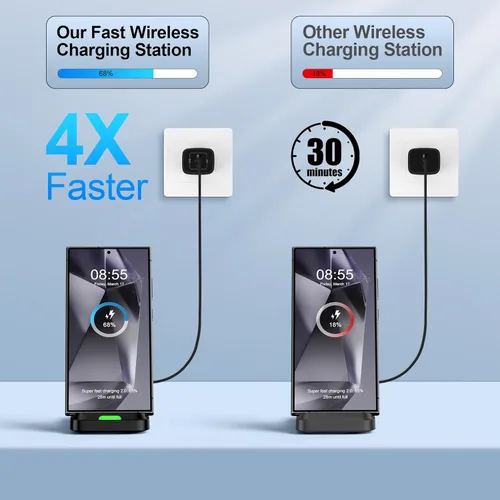 Vista 4 de Soporte de cargador inalámbrico para Samsung Galaxy S25 FE Ultra Plus S24 S23 S22 S21, Motorola Desk Android Phone Estación de carga rápida