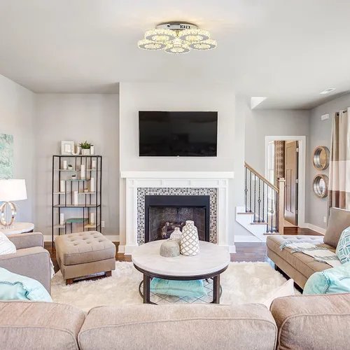 Vista 4 de KKMYWAN Crystal Flush Mount Ceiling Light LED Dimmable Chandelier with Remote 5 Rings Ceiling Lamp Fixture for Bedroom Living Room Dining Room Foyer